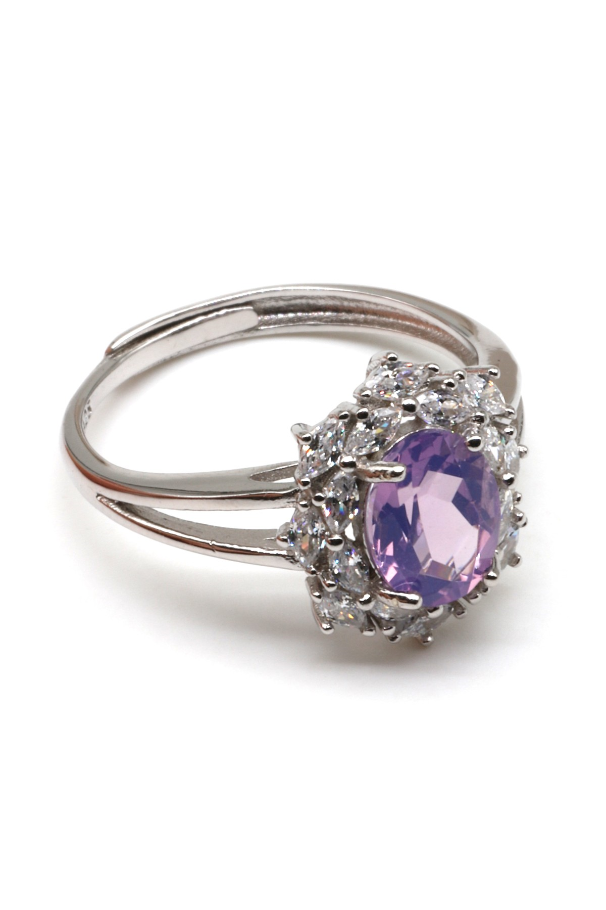 Ametist Doğal Taş 925 Ayar Gümüş Ayarlanabilir Yüzük - YZK-0119