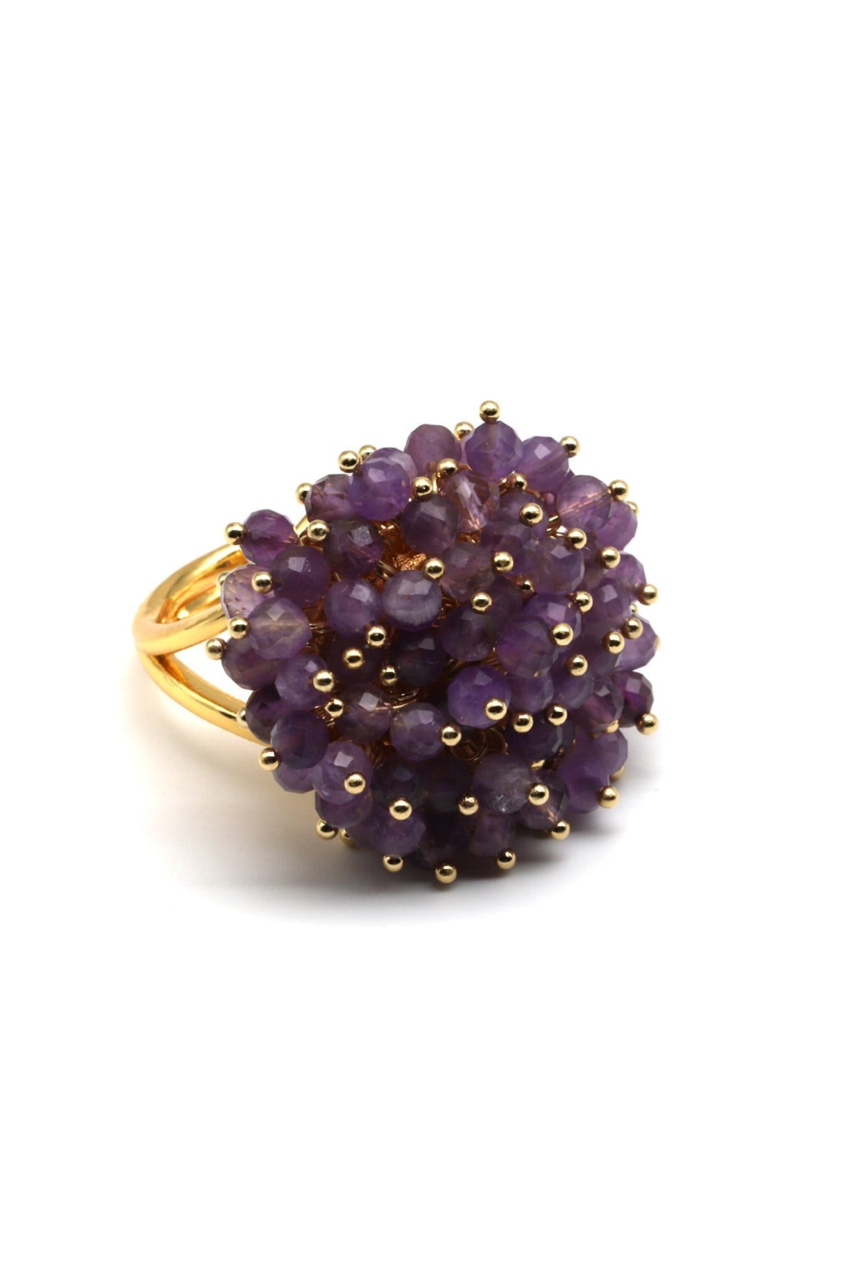 Ametist Doğal Taş Ayarlanabilir Gold Renkli Yüzük - YZK-0226