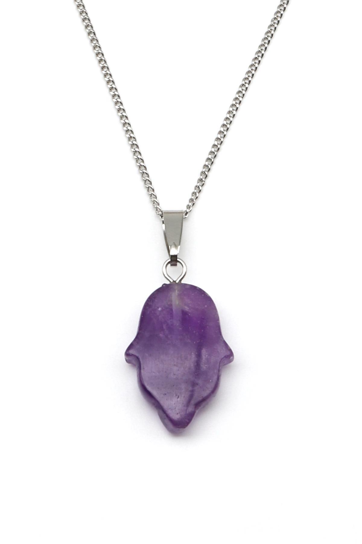 Ametist Doğal Taş Fatma Ana Eli Kolye