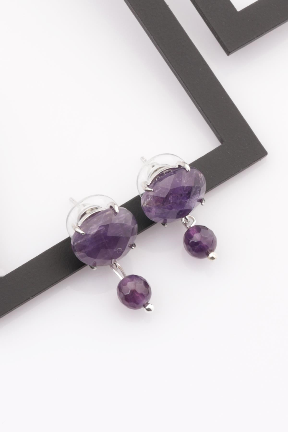 Ametist Doğal Taş Küpe