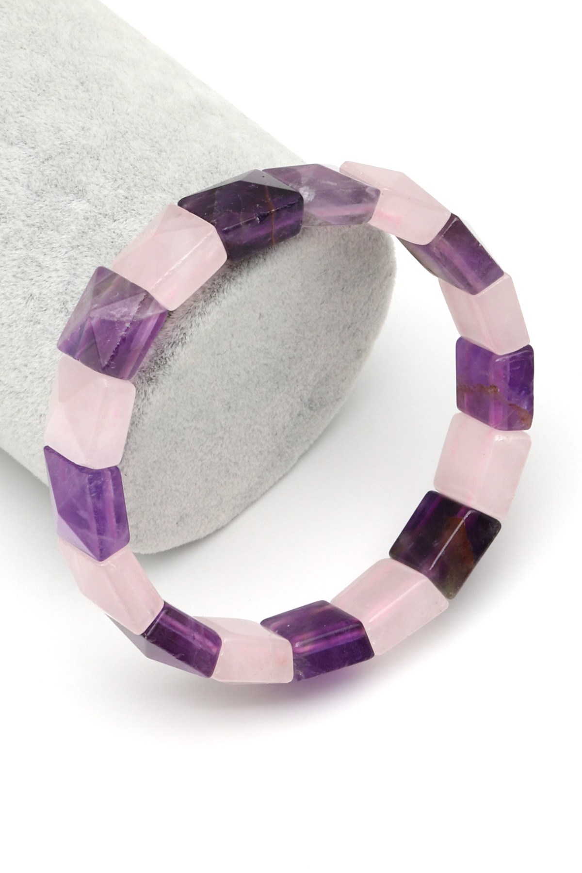 Ametist-Pembe Kuvars Doğal Taş Bileklik 11 x 11 mm Özel Kesim - BLK-2380