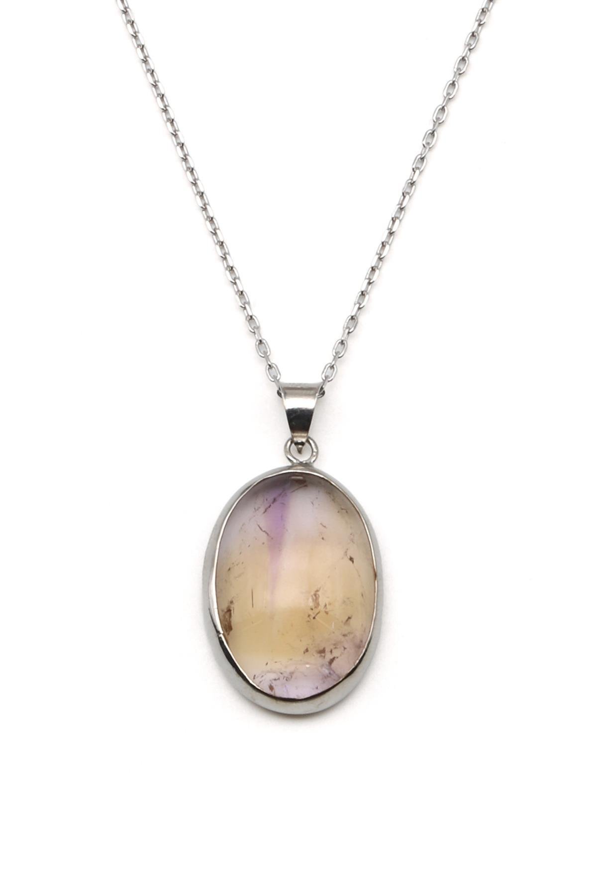 Ametrin Doğal Taş 925 Ayar Gümüş Kolye