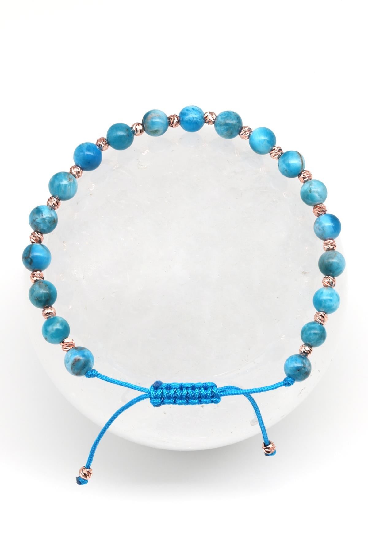 Apatit Doğal Taş Makrome Örme Bileklik Küre Kesim