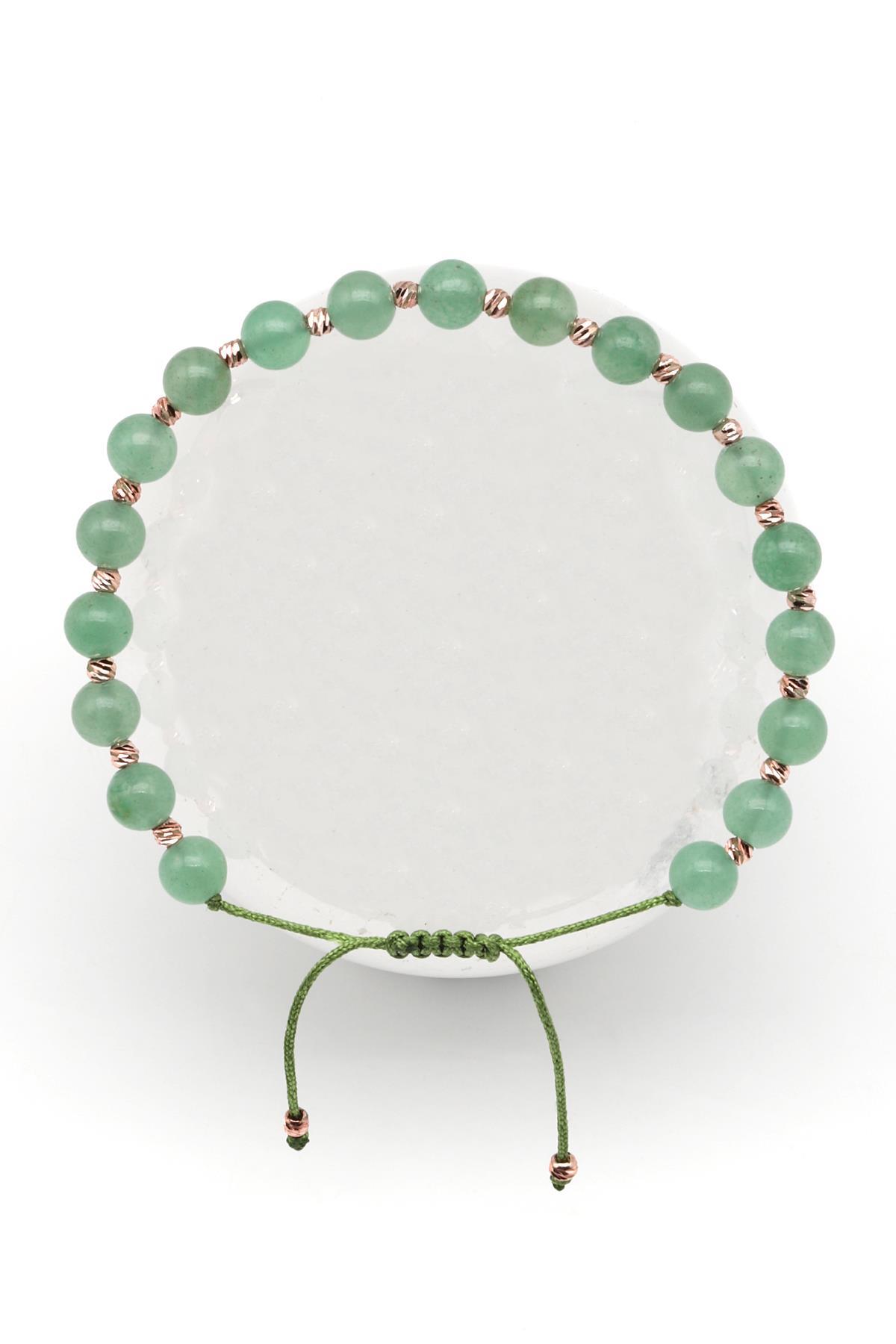 Aventurin Doğal Taş Makrome Örme Bileklik Küre Kesim