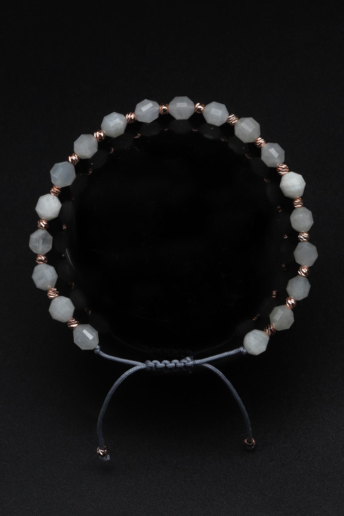 Ay Taşı Doğal Taş Makrome Örme Bileklik Hexagonel Kesim