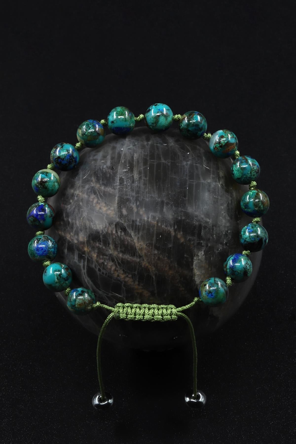 Azurit Doğal Taş Makrome Örme Bileklik