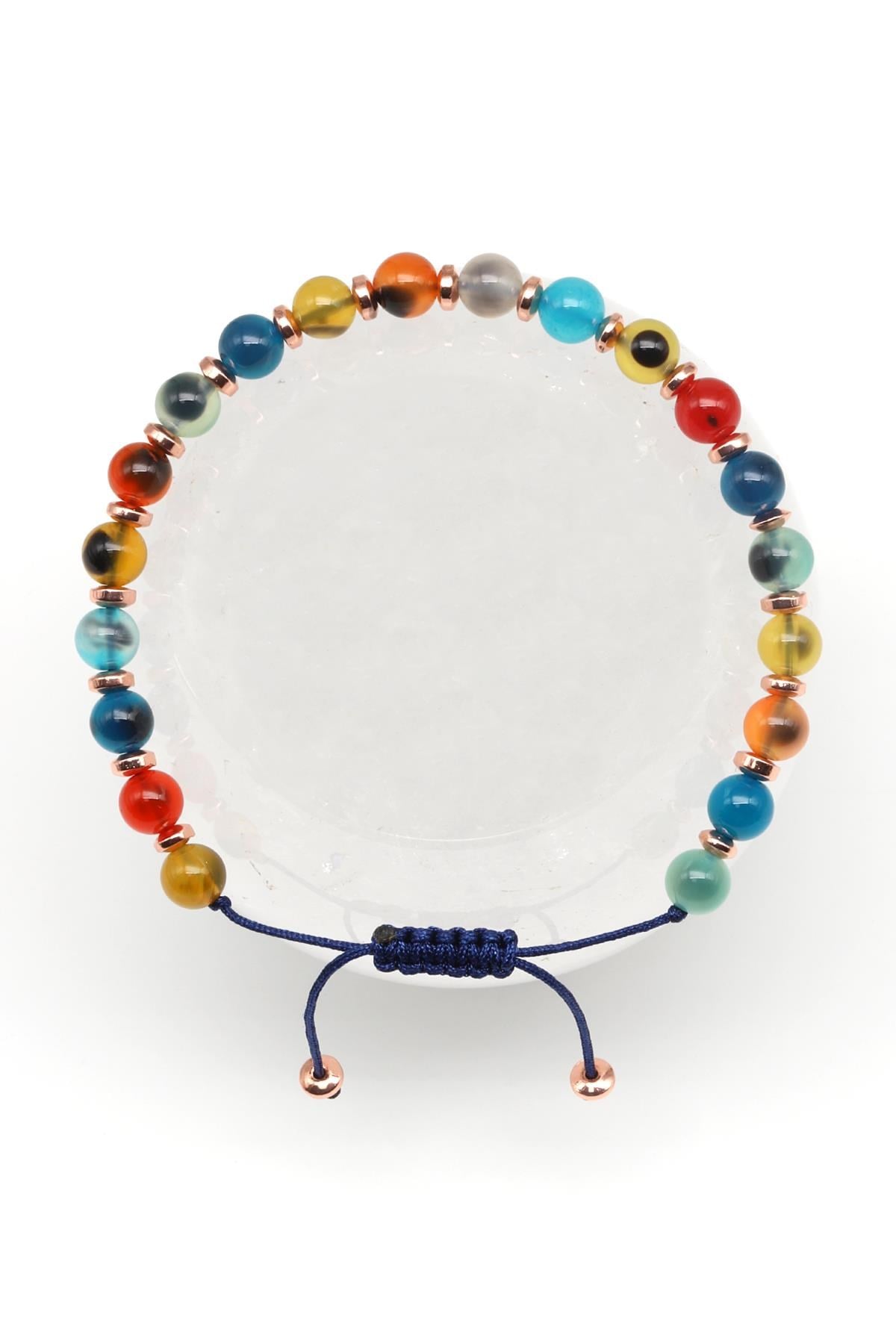 Candy Agate Doğal Taş Makrome Örme Bileklik Küre Kesim