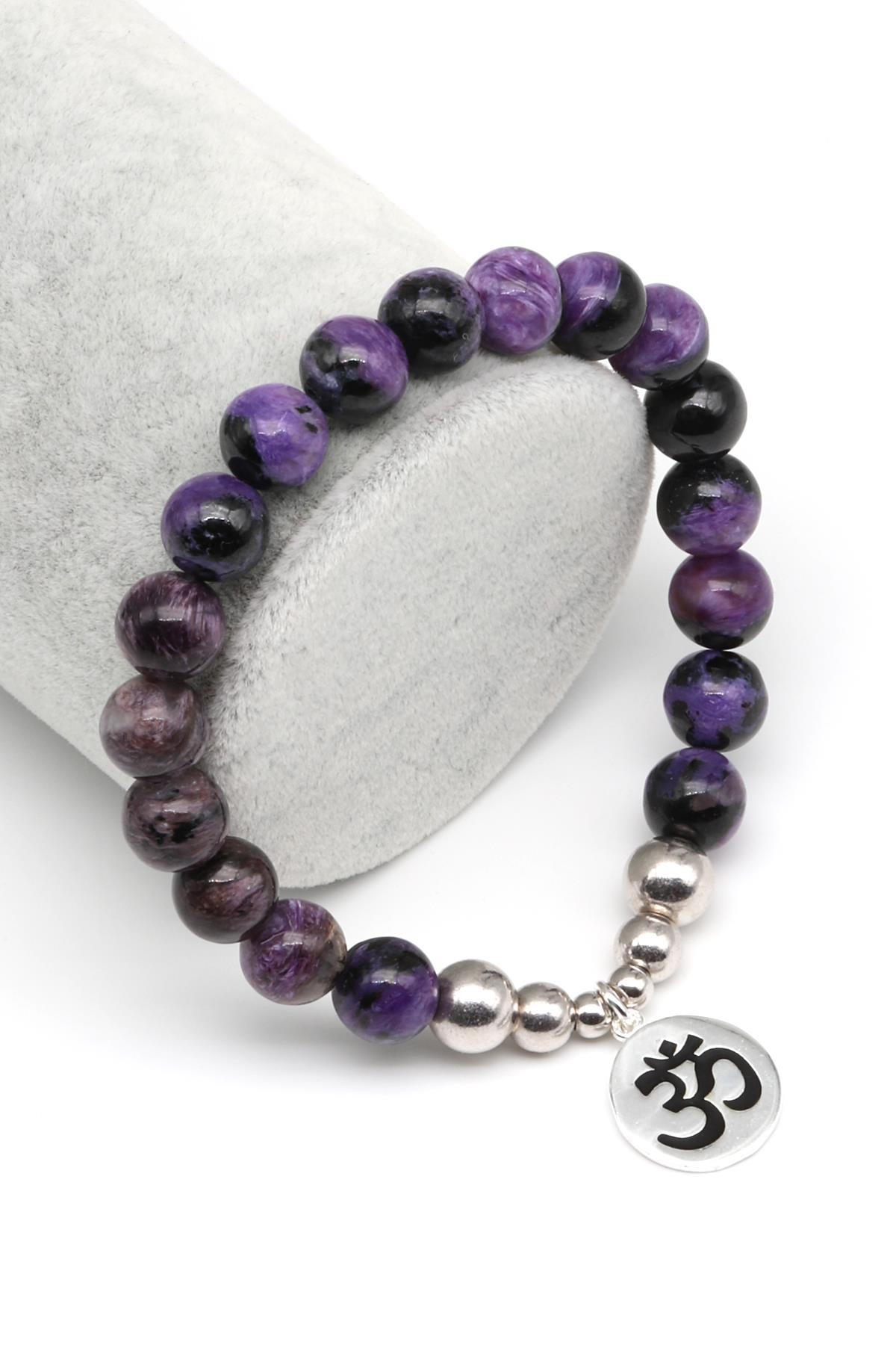 Çeroit Doğal Taş Gümüş Detaylı Bileklik 9 mm Küre Kesim