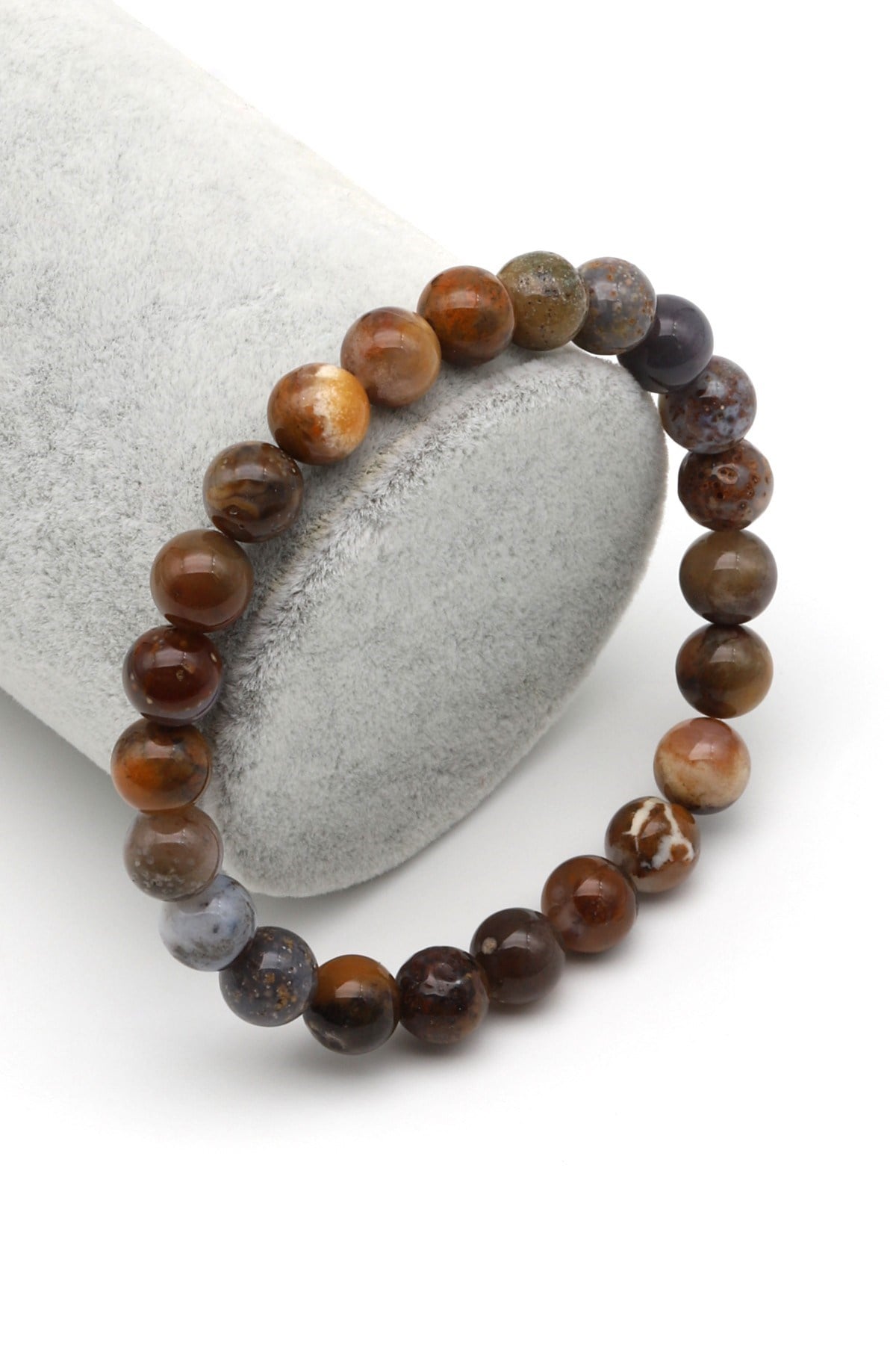 Dağ Akik (Mountain Agate) Doğal Taş Bileklik 8 mm Küre Kesim - BLK-2151