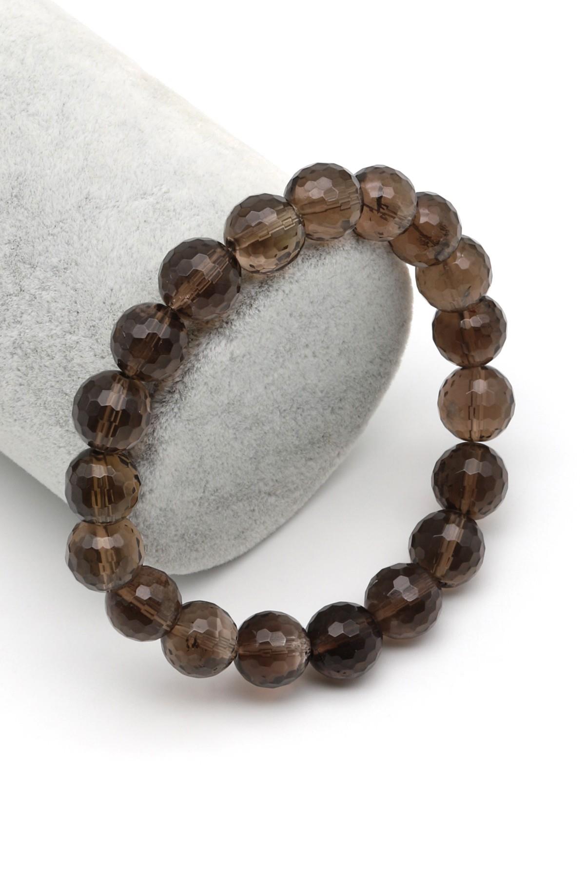 Dumanlı Kuvars Doğal Taş Bileklik 10 mm Fasetli Küre Kesim - BLK-2175