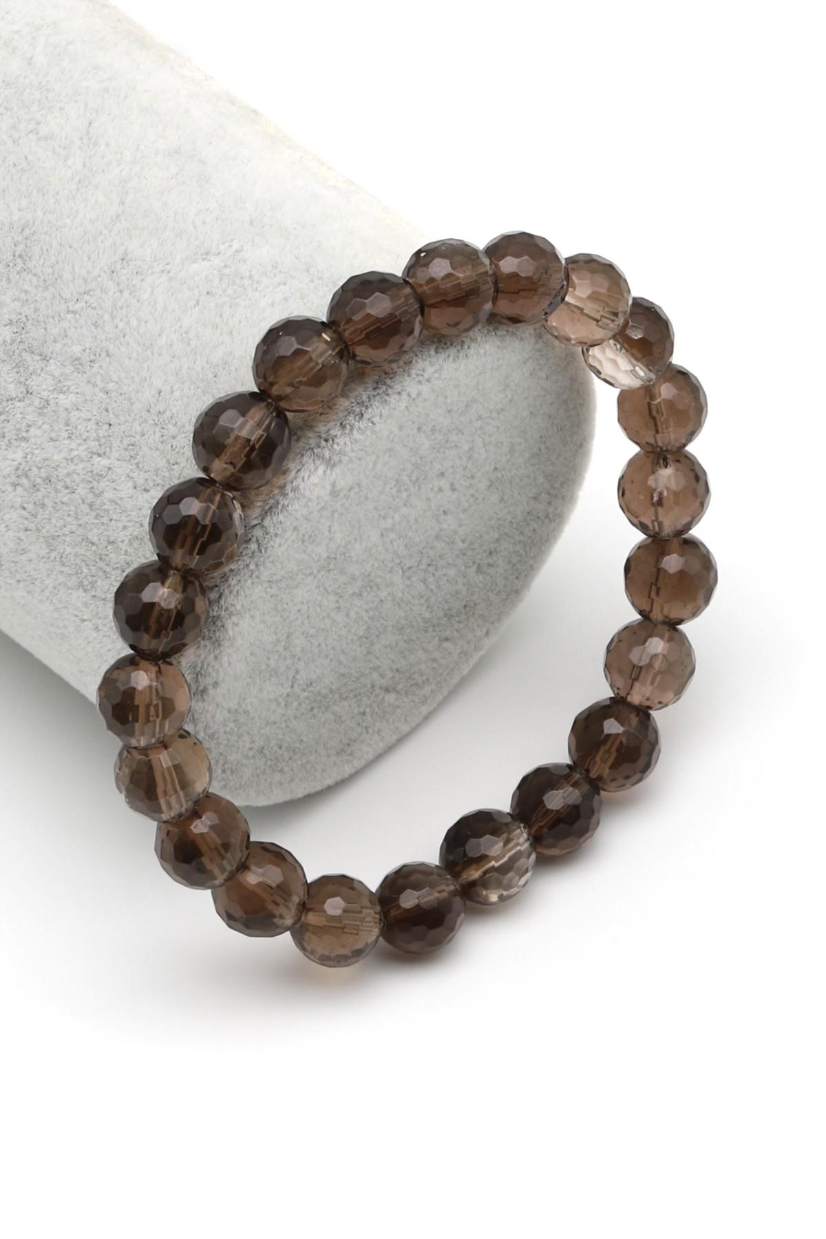 Dumanlı Kuvars Doğal Taş Bileklik 8 mm Fasetli Küre Kesim - BLK-2164