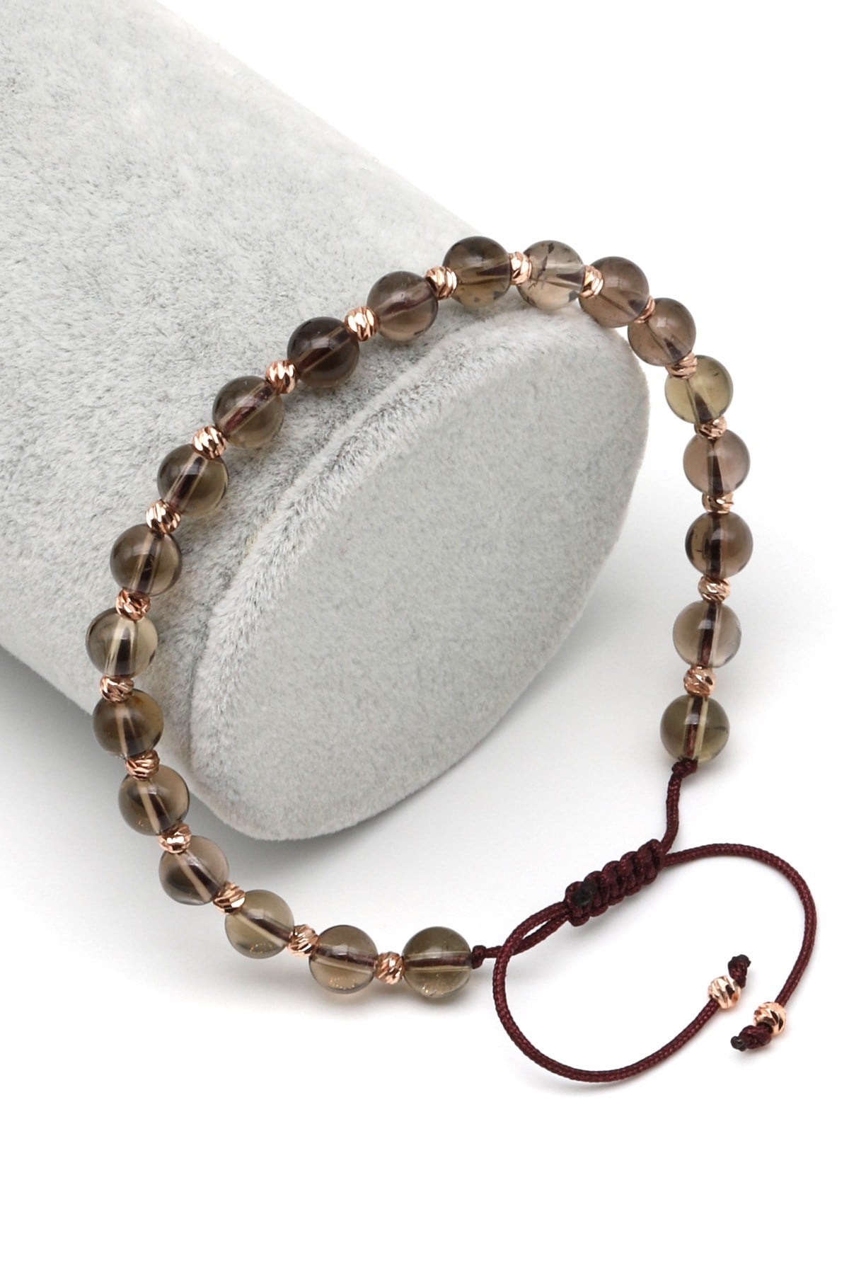 Dumanlı Kuvars Doğal Taş Makrome Örme Bileklik Küre Kesim - BMK-662