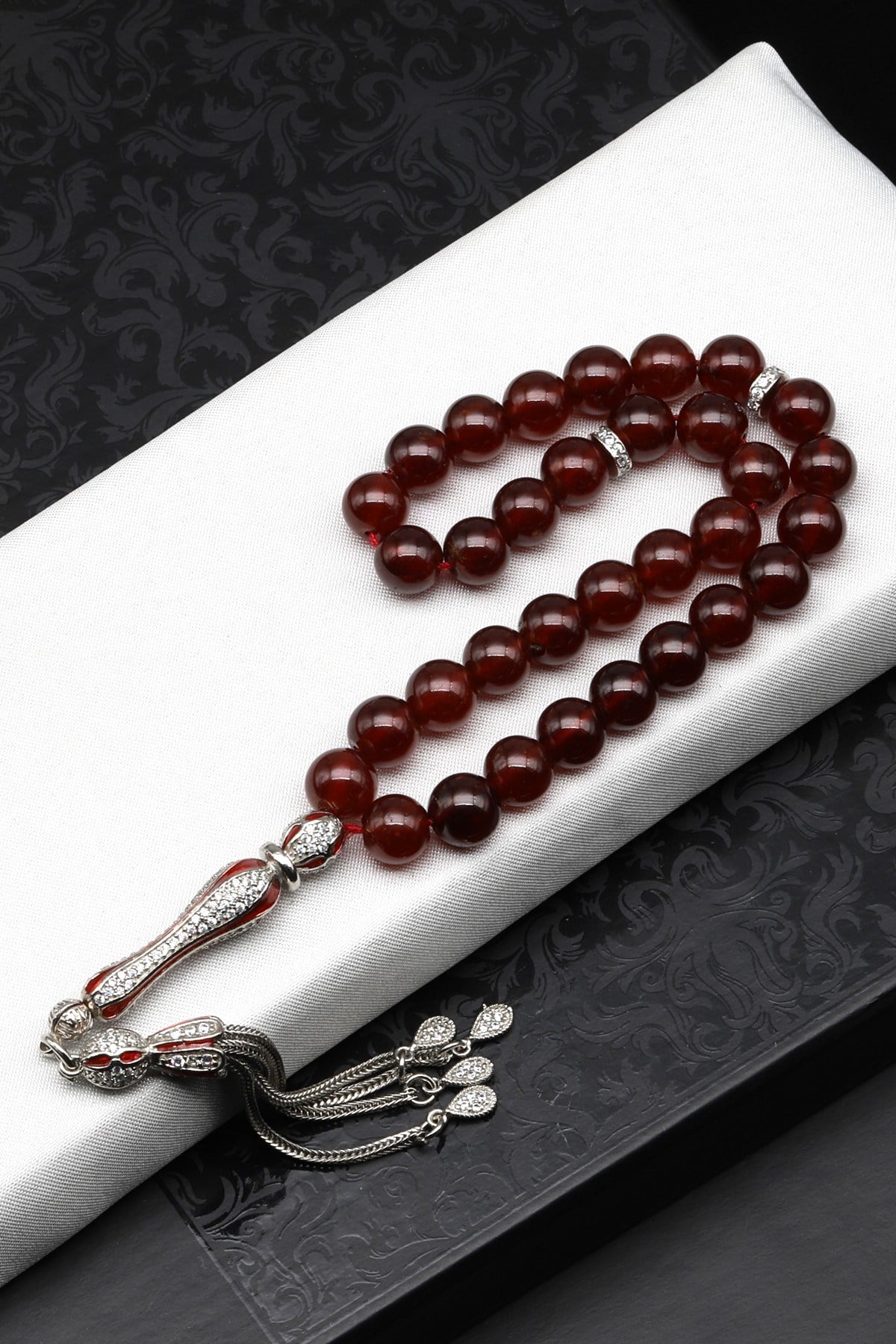 Garnet Doğal Taş 925 Ayar Gümüş Tesbih 8 mm Küre Kesim - T-1786