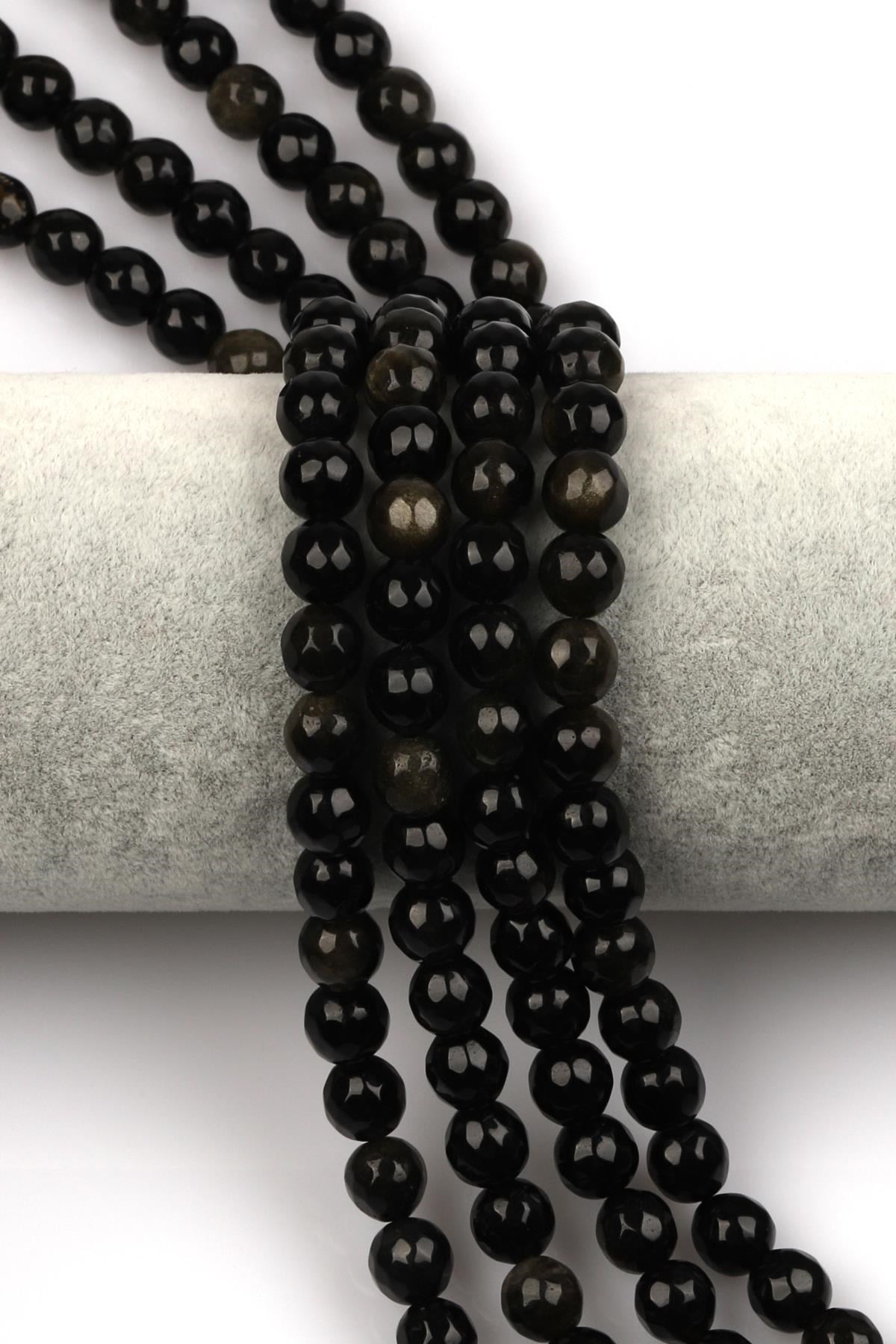 Gold Obsidyen Doğal Taş Dizi 8 mm Fasetli Küre Kesim