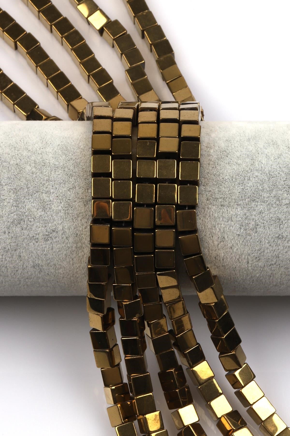 Gold Renkli Hematit Dizi 4 mm Küp Kesim