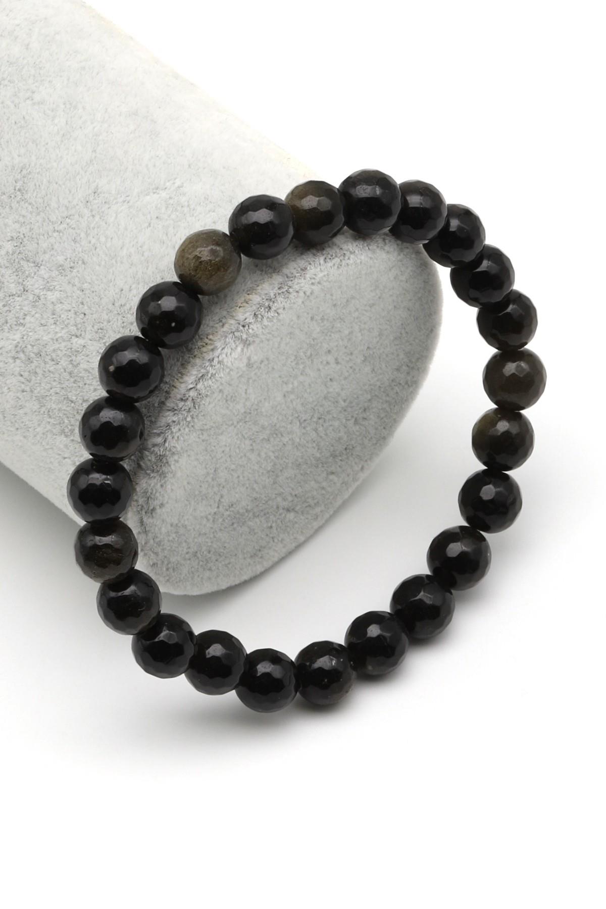 Golden Obsidyen Doğal Taş Bileklik 8 mm Fasetli Küre Kesim - BLK-2147