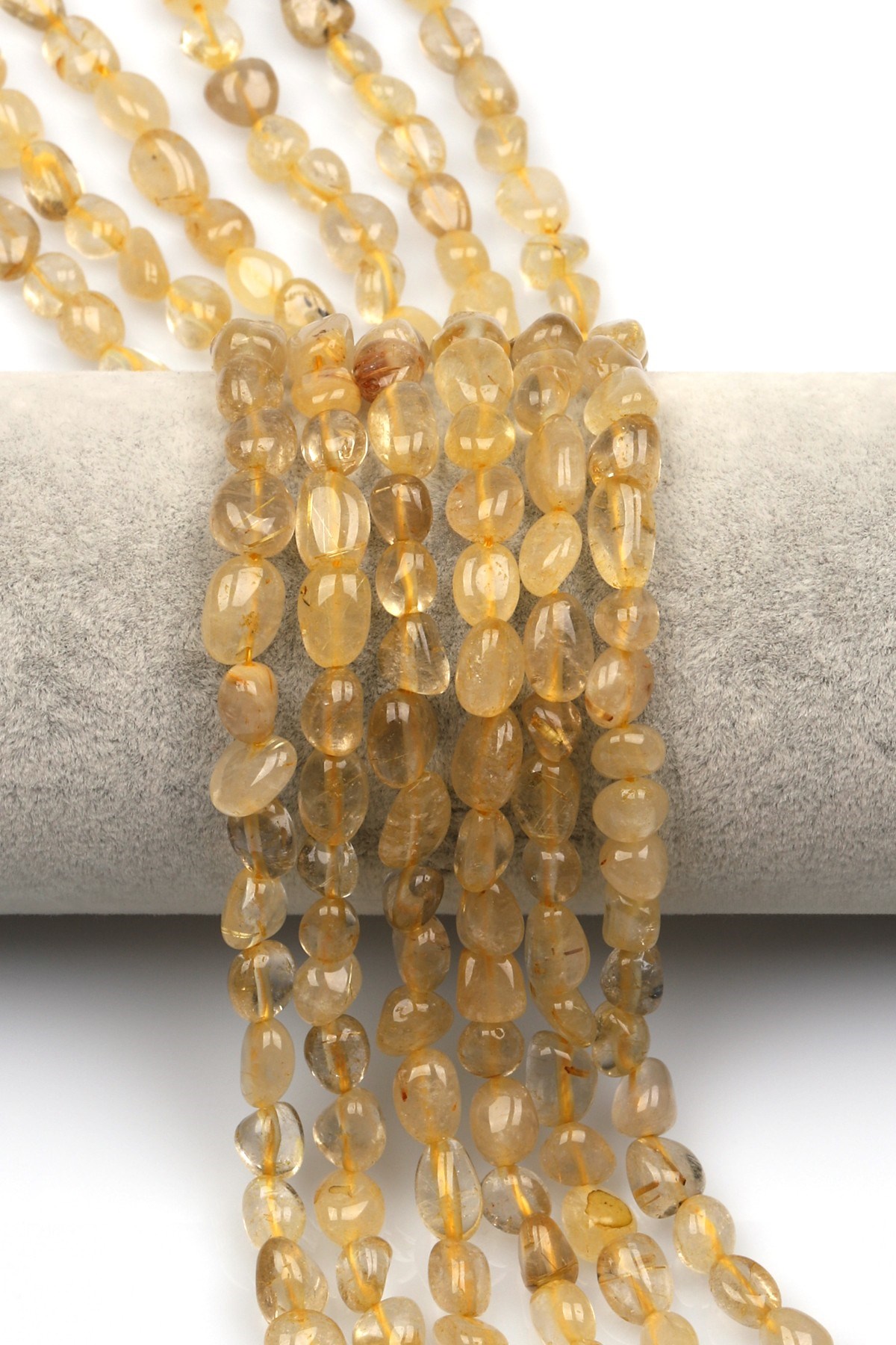 Golden Rutil Kuvars Doğal Taş Dizi 6 x 10 mm Mercimek Kesim - DZ-1277