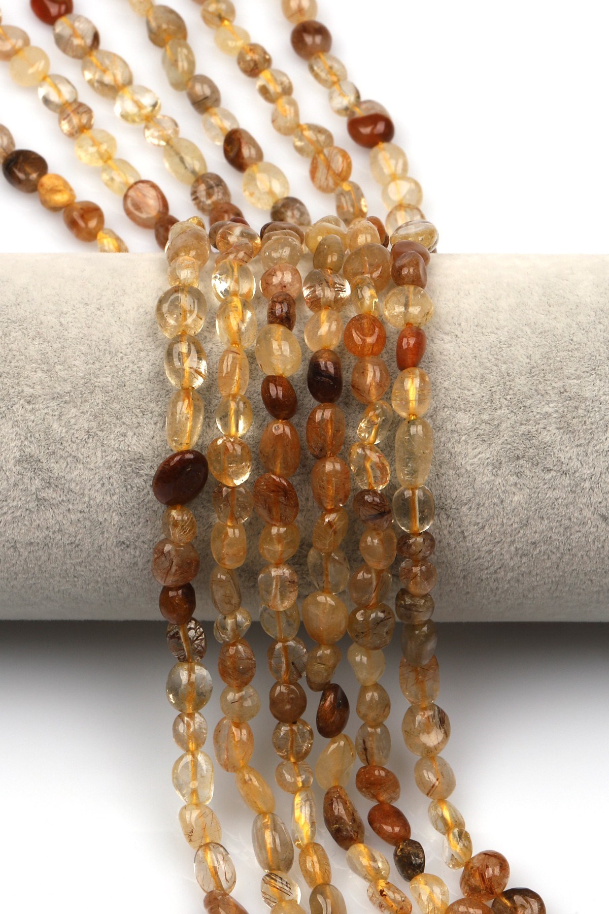 Golden Rutil Kuvars Doğal Taş Dizi 7 x 10 mm Mercimek Kesim - DZ-1264