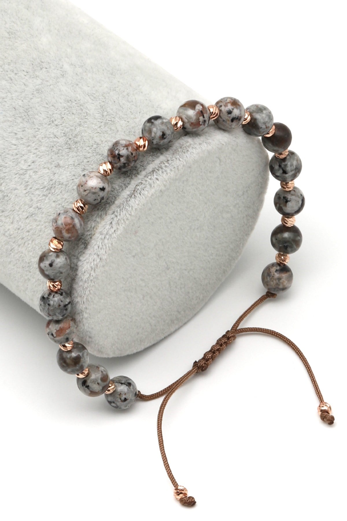 Gri Jasper Doğal Taş Makrome Örme Bileklik Küre Kesim - BMK-612