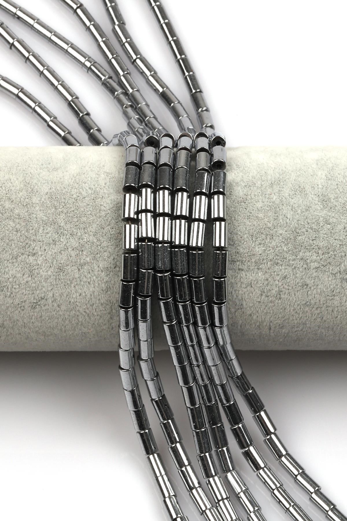 Gümüş Gri Renkli Hematit Dizi 4 x 6 mm Silindir Kesim