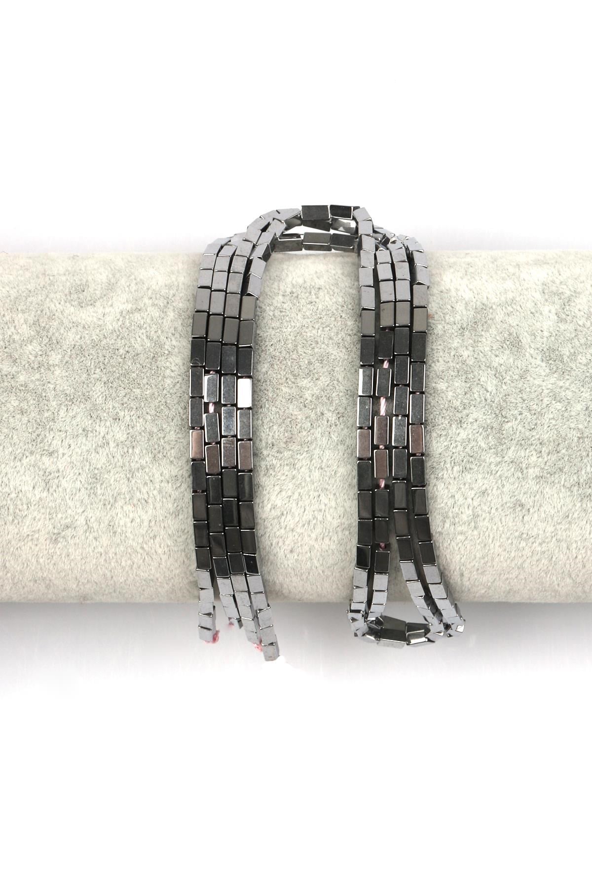 Gümüş Renk Hematit Dizi 2 x 4 mm Boru Kesim