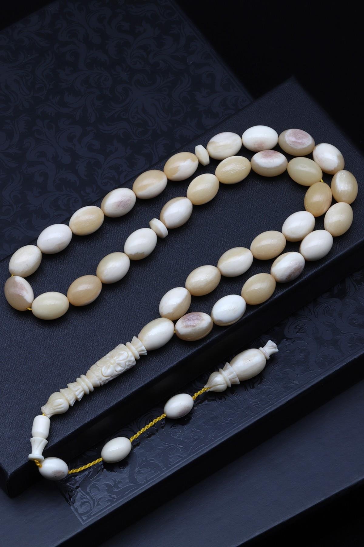 İmame Oymalı Deve Kemiği Tesbih 10 x 13 mm Beyzi Kesim - T-1656