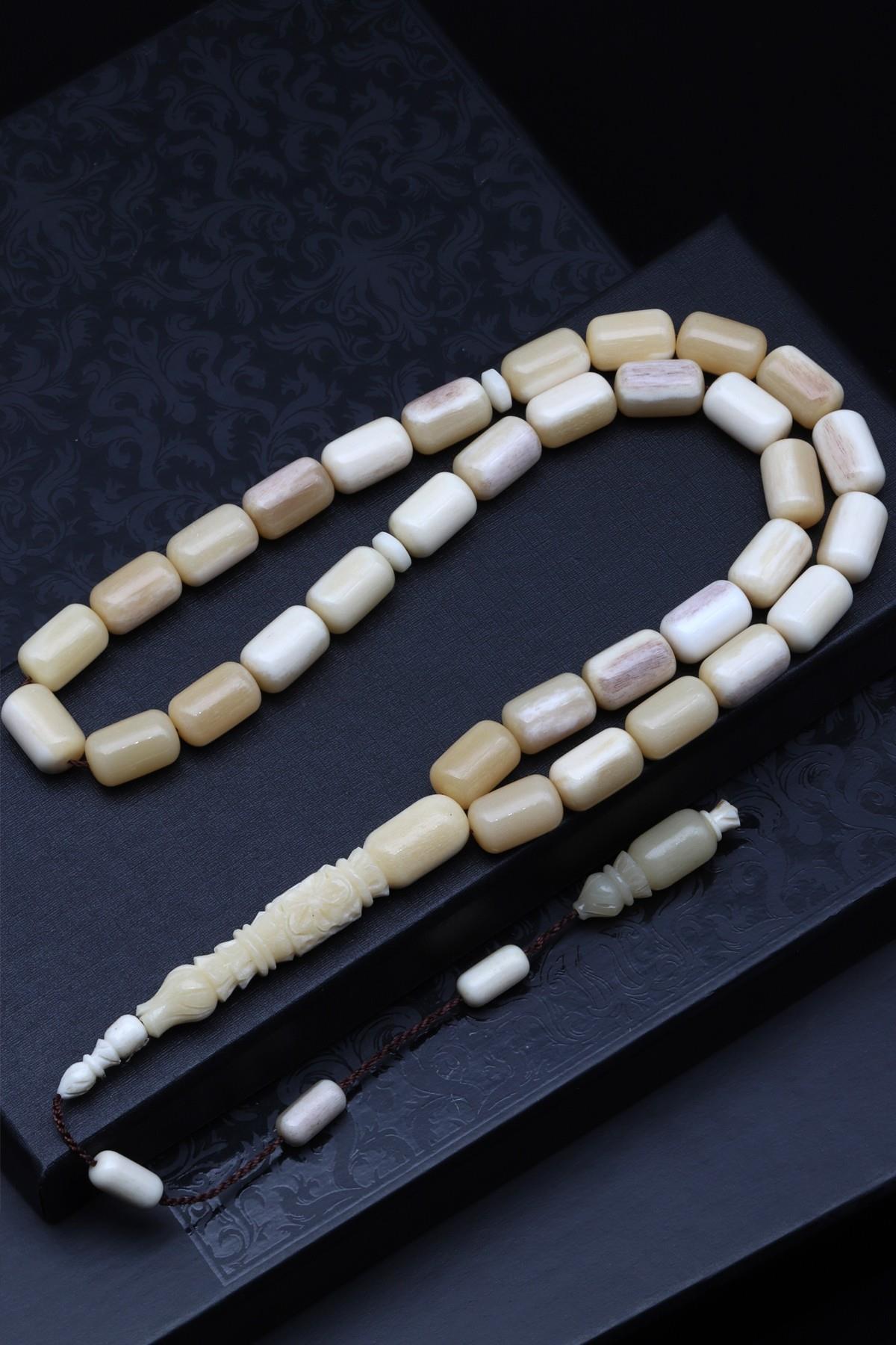 İmame Oymalı Deve Kemiği Tesbih 8 x 14 mm Kapsül Kesim - T-1655