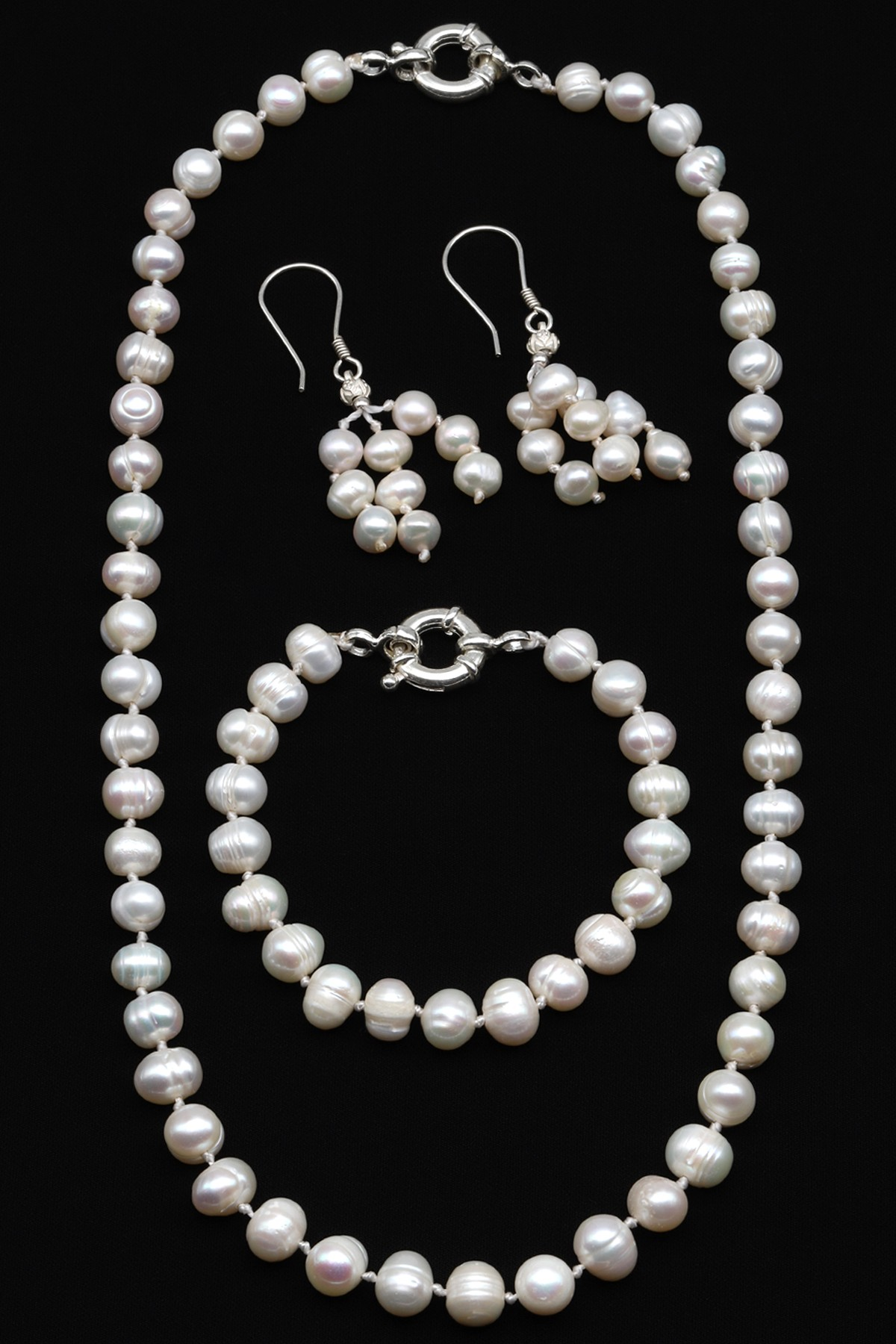 İnci Doğal Taş 925 Ayar Gümüş Kolye Set - KLYG-1621