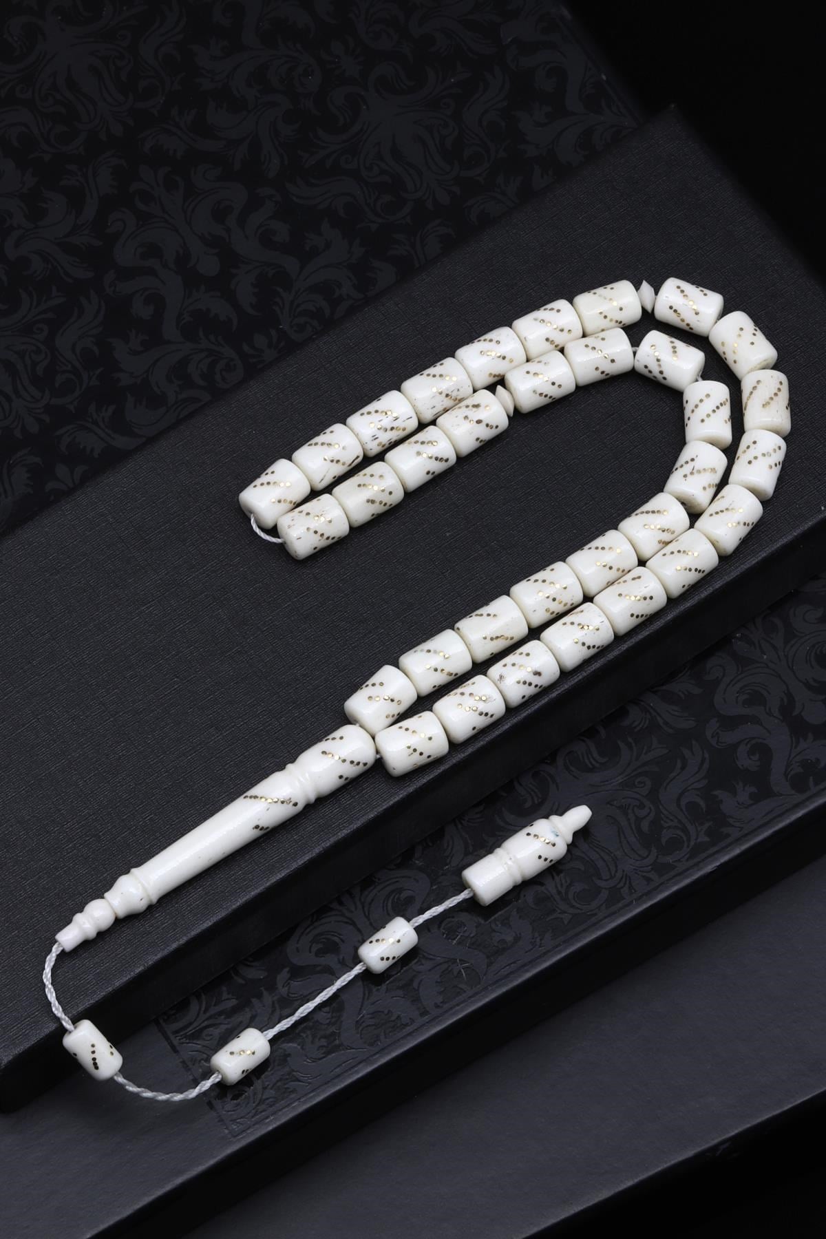 İşlemeli Kemik Tesbih 7 x 10 mm Silindir Kesim