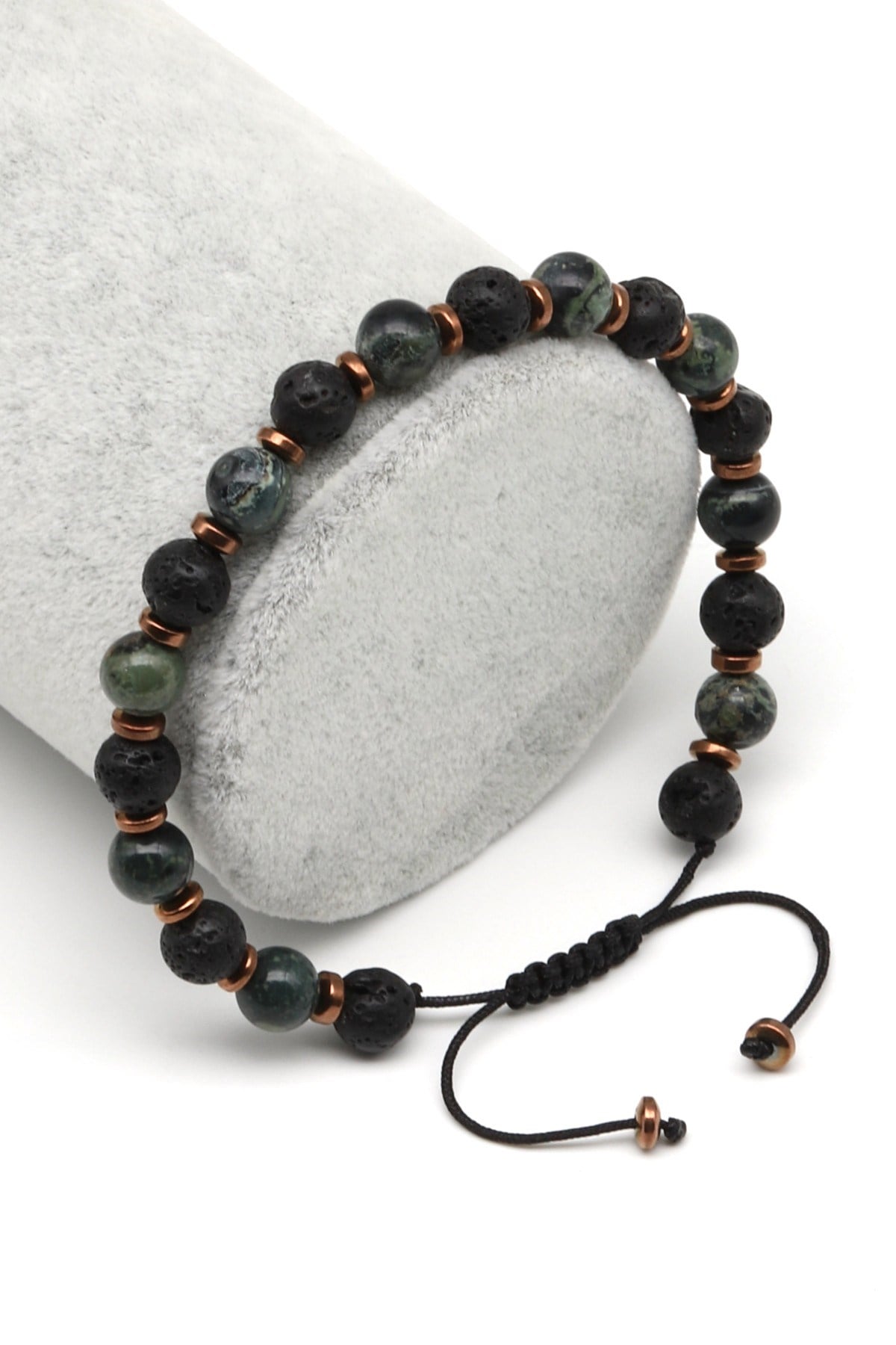 Jasper-Lav Doğal Taş Makrome Örme Bileklik Küre Kesim - BMK-681