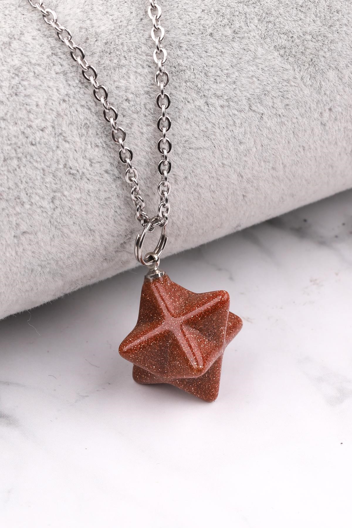Kahverengi Yıldız Taşı Merkaba Kolye