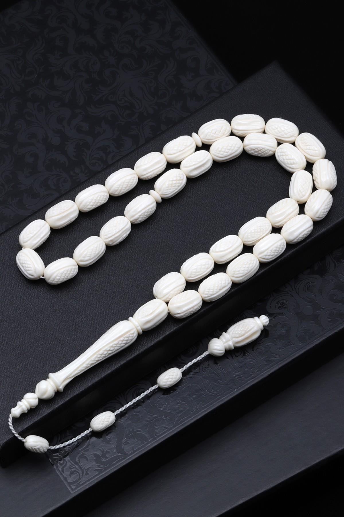 Kalem İşçilikli Kemik Tesbih 8 x 13 mm Kaspül Kesim - T-1658