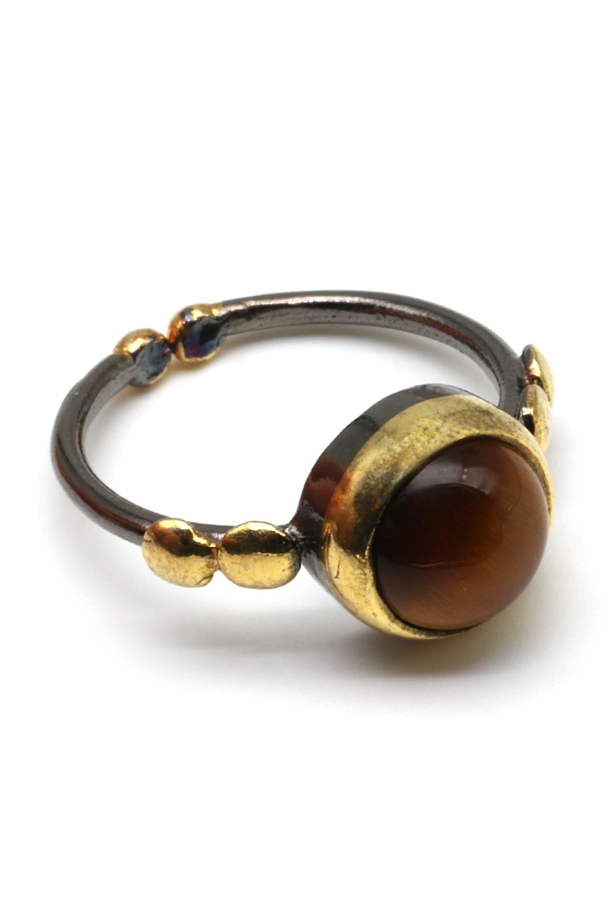 Kaplan Gözü Doğal Taş 925 Ayar Gümüş Ayarlanabilir Yüzük - YZK-0120