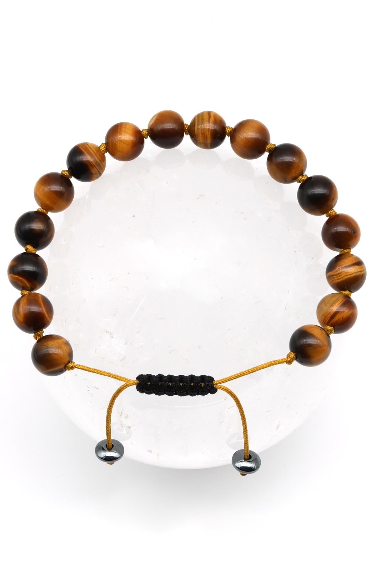 Kaplan Gözü Doğal Taş Makrome Örme Bileklik