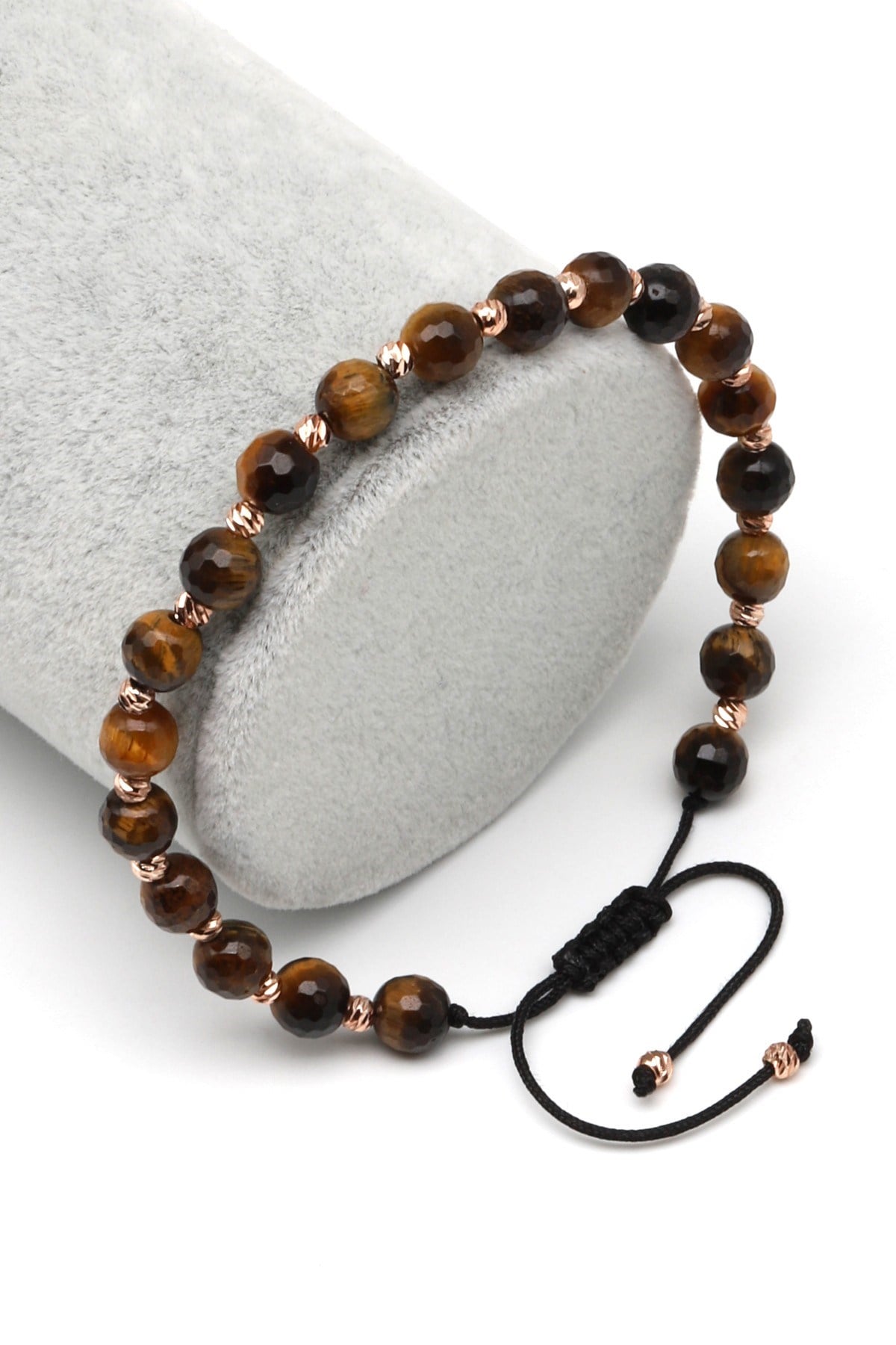 Kaplan Gözü Doğal Taş Makrome Örme Bileklik Fasetli Küre Kesim - BMK-660