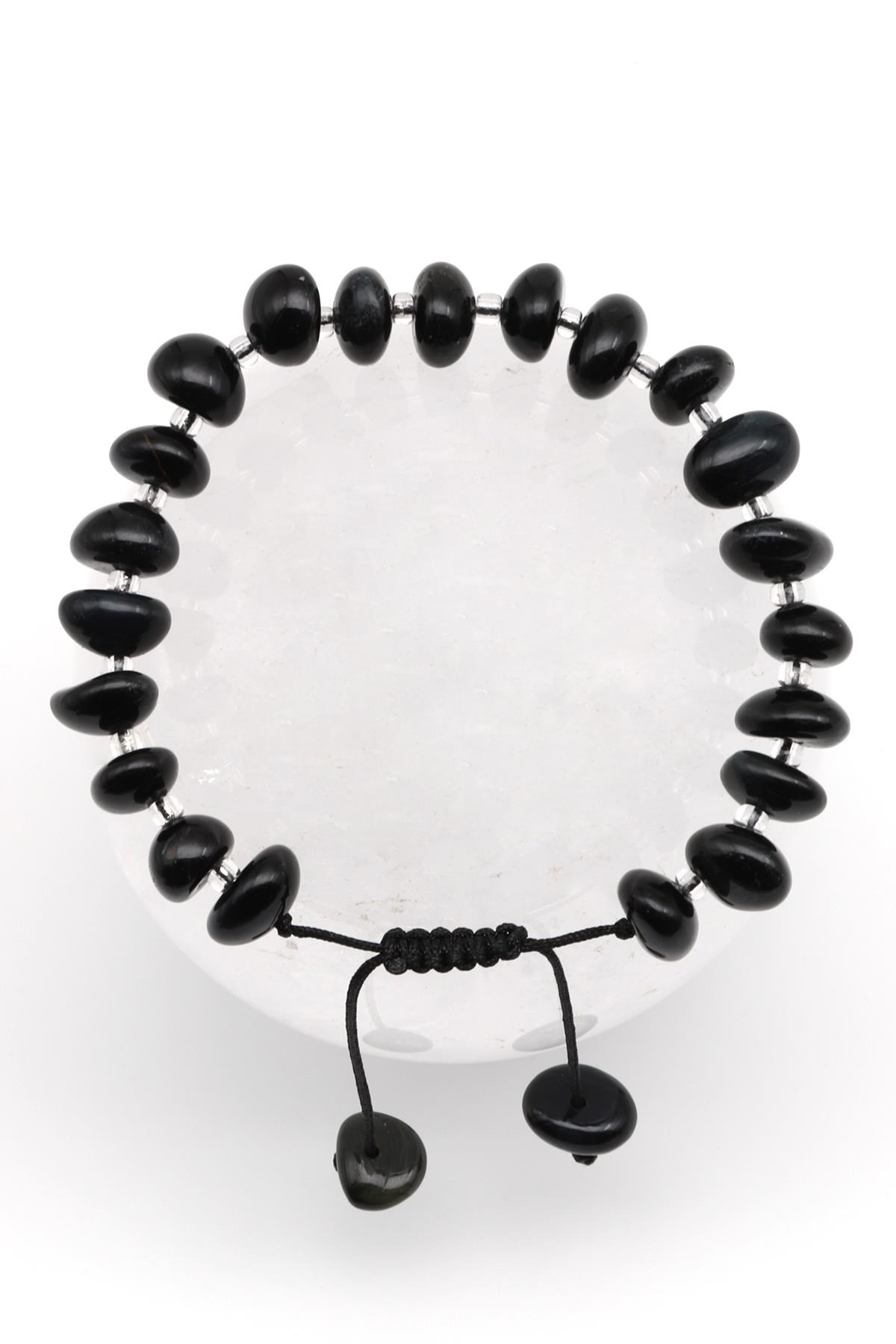 Kaplan Gözü Doğal Taş Makrome Örme Bileklik Şekilsiz Kesim