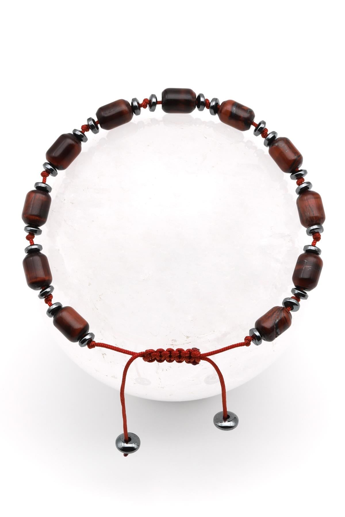 Kaplan Gözü Doğal Taş Makrome Örme Bileklik