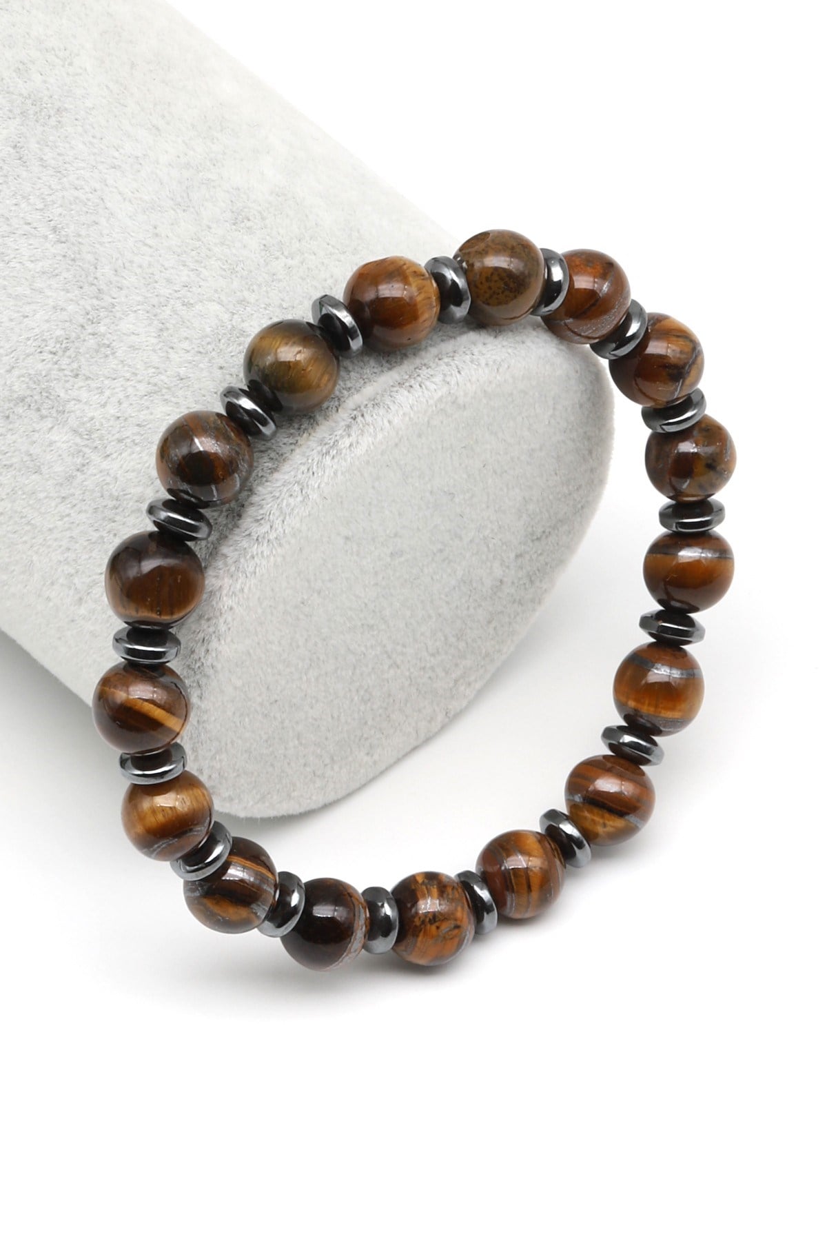 Kaplan Gözü-Hematit Doğal Taş Bileklik 8 mm Küre Kesim - BLK-2038