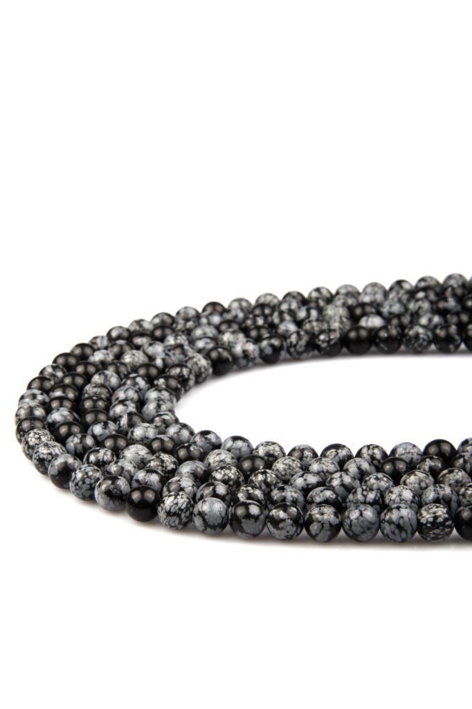Karlı Obsidyen Doğal Taş Dizi 8 mm Küre Kesim