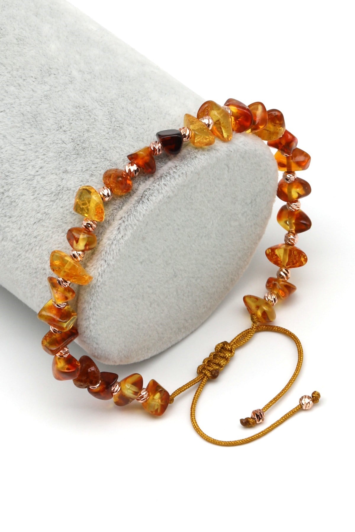 Kehribar Makrome Örme Bileklik Özel Kesim - BMK-674