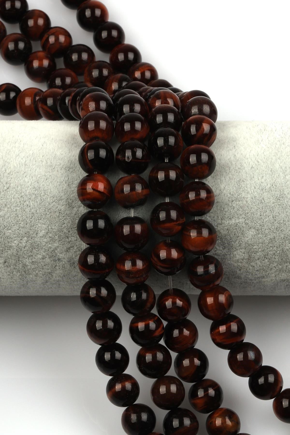 Kırmızı Kaplan Gözü ( AB Kalite ) Doğal Taş Dizi 10 mm Küre Kesim