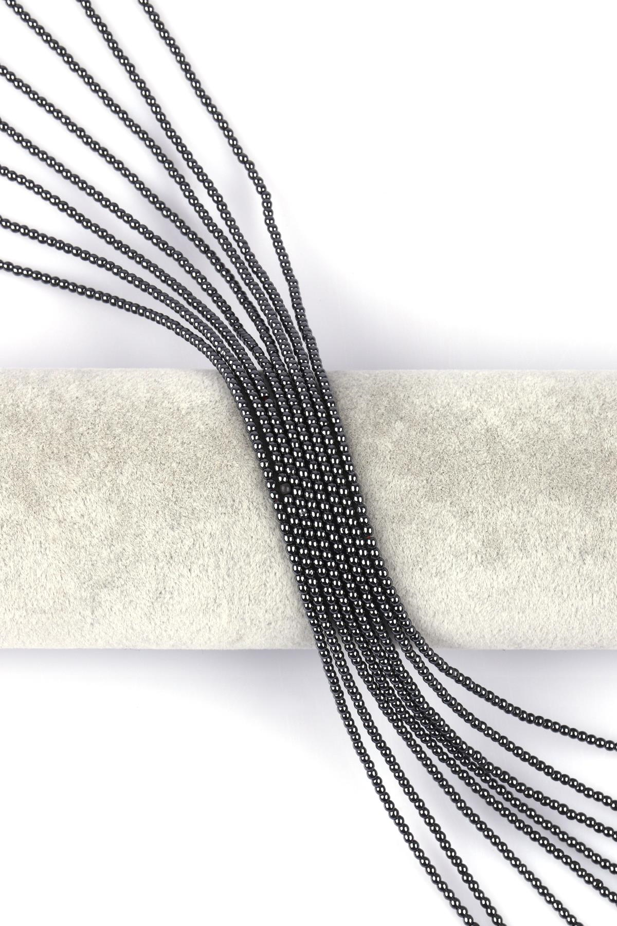 Koyu Gri Hematit Doğal Taş Dizi 2 mm Küre Kesim