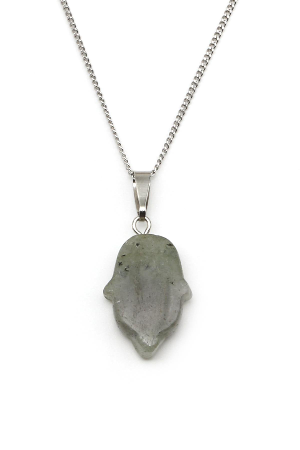 Labradorit Doğal Taş Fatma Ana Eli Kolye