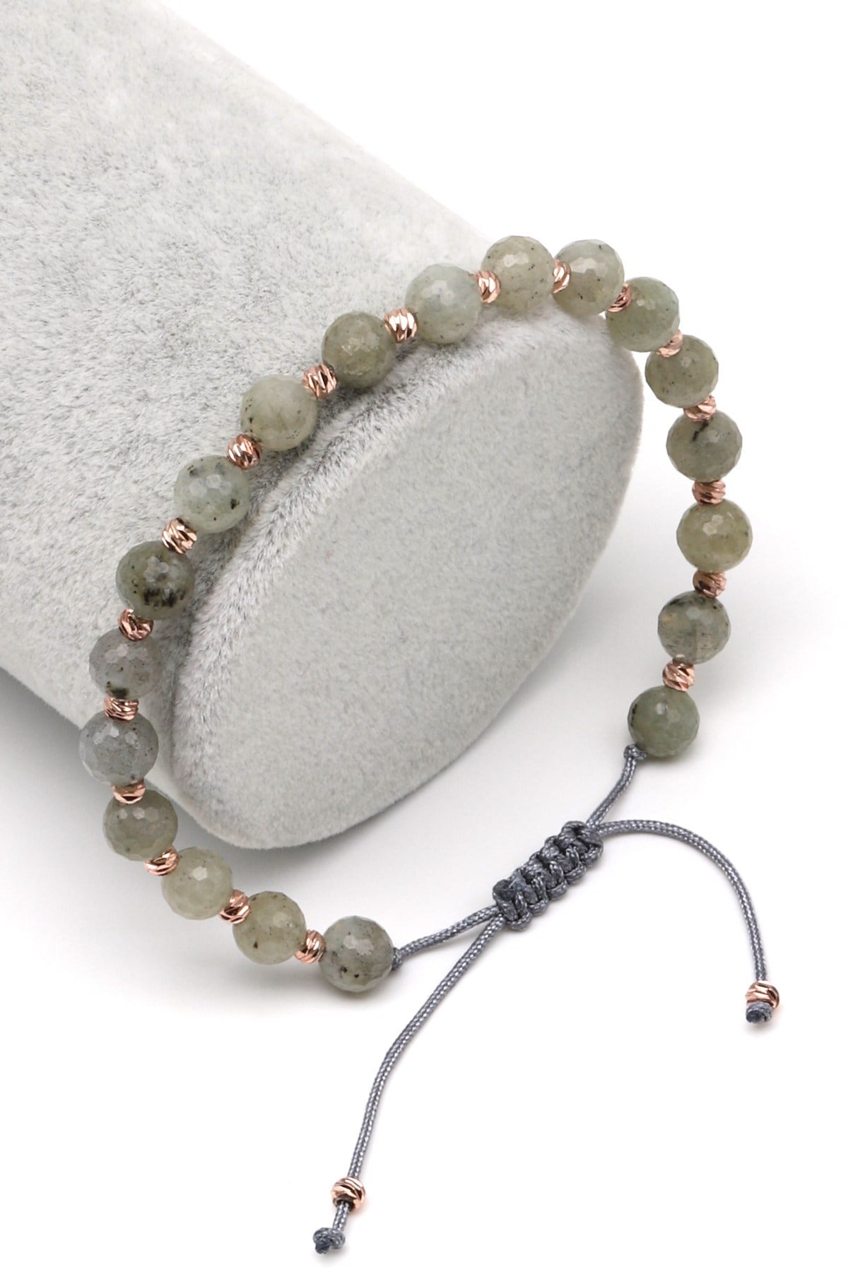 Labradorit Doğal Taş Makrome Örme Bileklik Fasetli Küre Kesim - BMK-604