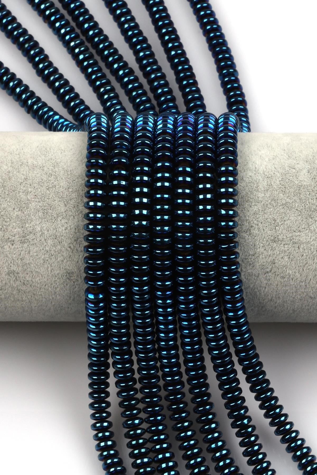Lacivert Renkli Hematit Dizi 3 x 6 mm Rondel Kesim