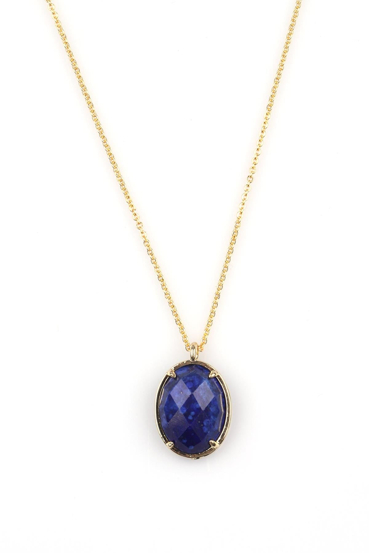 Lapis Lazuli Doğal Taş Gold Renkli Kolye