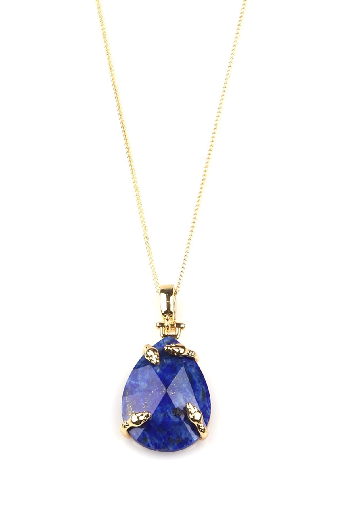 Lapis Lazuli Doğal Taş Gold Renkli Kolye