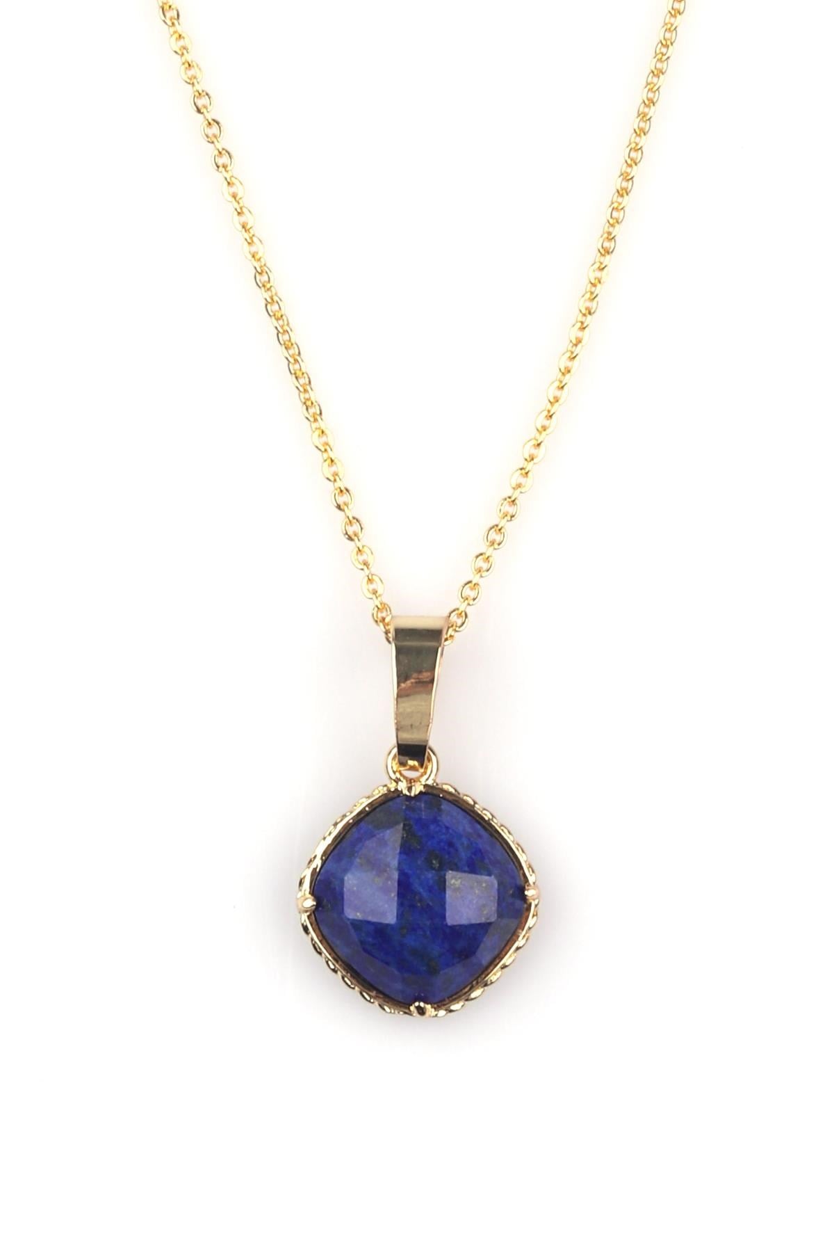 Lapis Lazuli Doğal Taş Gold Renkli Kolye