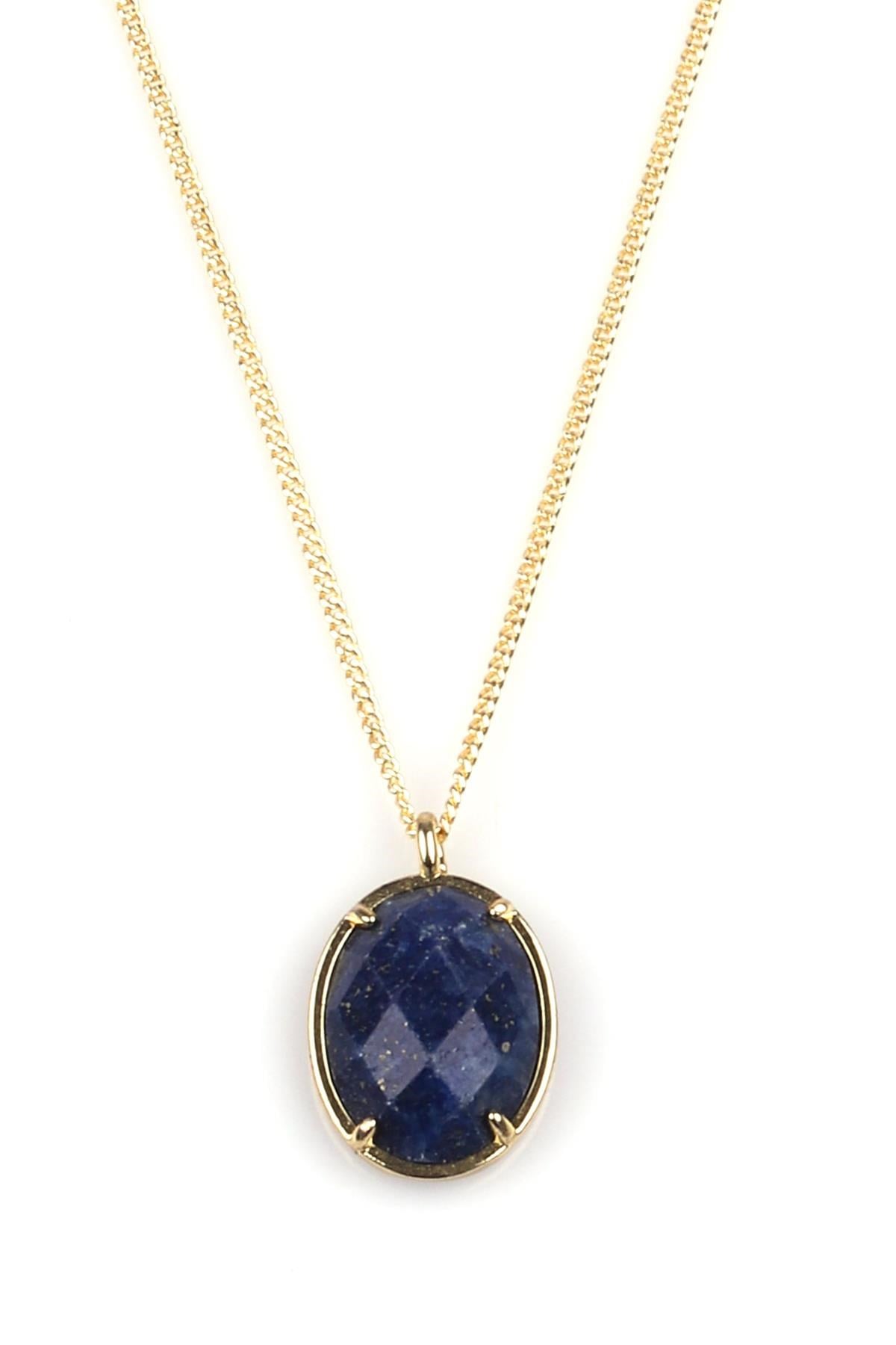 Lapis Lazuli Doğal Taş Gold Renkli Kolye