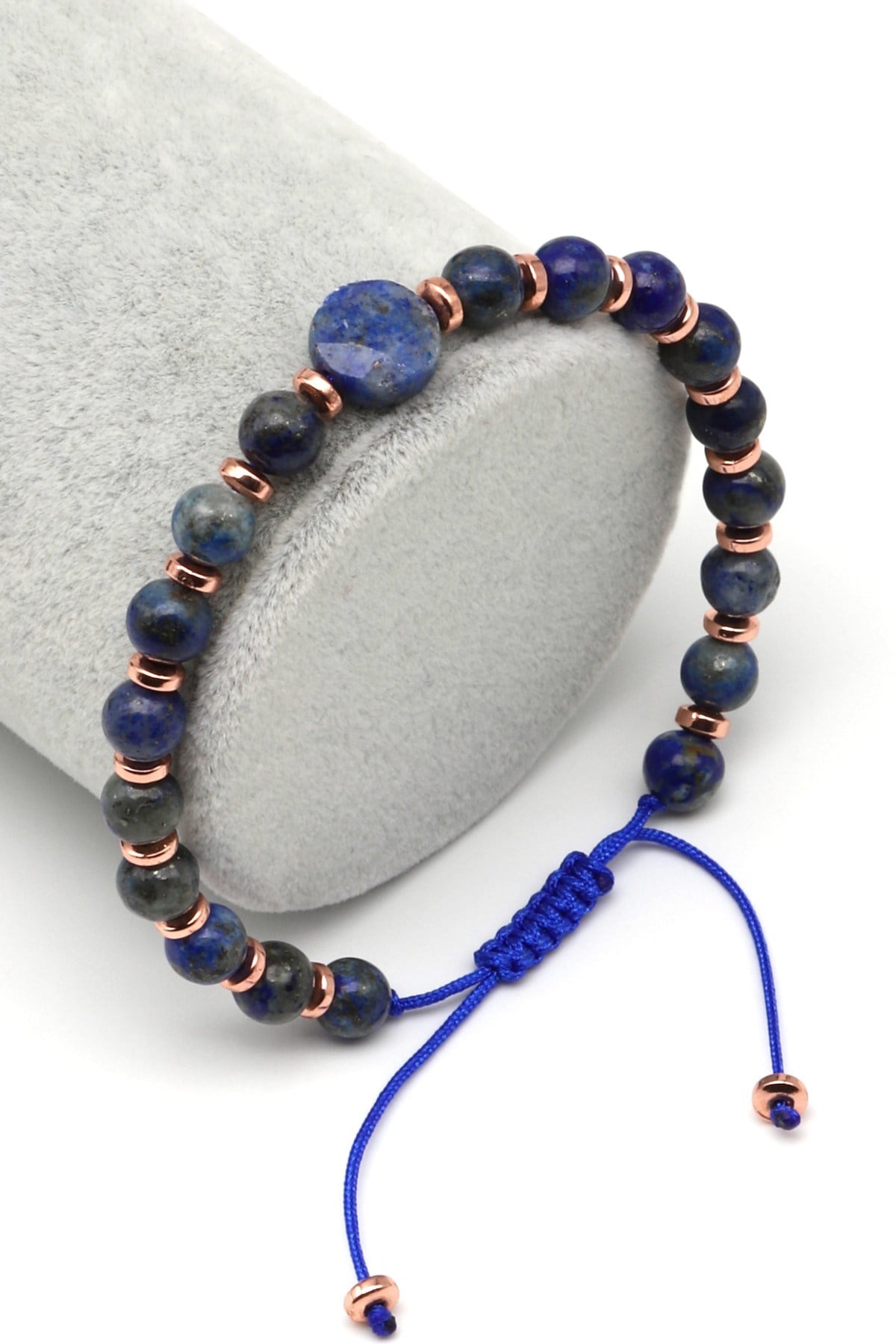 Lapis Lazuli Doğal Taş Makrome Örme Bileklik Küre Kesim - BMK-603